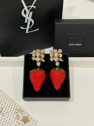 YSL Jardin Rouge Strawberry Clip Earrings