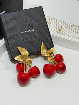 YSL Jardin Rouge Cherry Clip Earrings