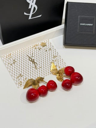 YSL Jardin Rouge Cherry Clip Earrings