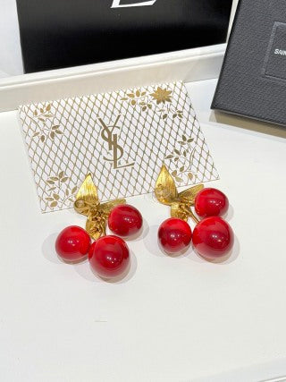 YSL Jardin Rouge Cherry Clip Earrings