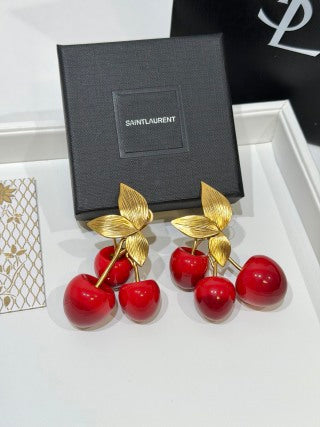 YSL Jardin Rouge Cherry Clip Earrings