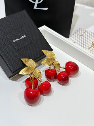 YSL Jardin Rouge Cherry Clip Earrings