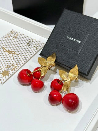 YSL Jardin Rouge Cherry Clip Earrings