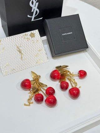YSL Jardin Rouge Cherry Blossom Clip Earrings