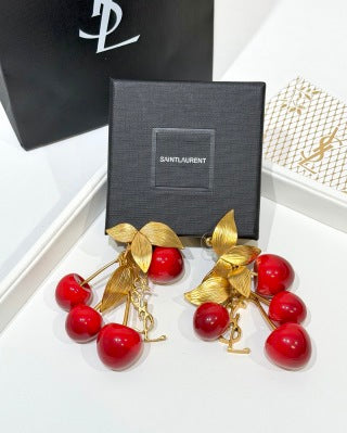 YSL Jardin Rouge Cherry Blossom Clip Earrings