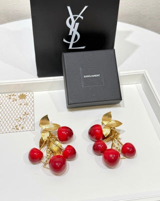 YSL Jardin Rouge Cherry Blossom Clip Earrings