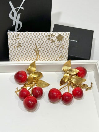 YSL Jardin Rouge Cherry Blossom Clip Earrings