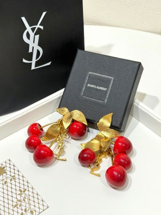 YSL Jardin Rouge Cherry Blossom Clip Earrings