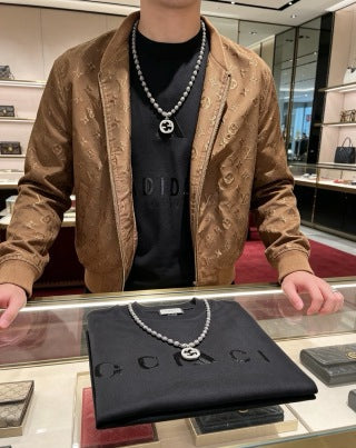 Gucci GG Pavé Bead Link Silver Statement Necklace