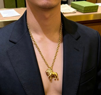 Gucci GG Lion Head Pendant Gold Chain Necklace