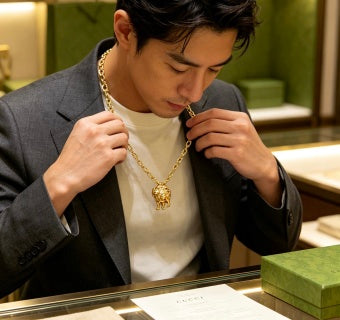 Gucci GG Lion Head Pendant Gold Chain Necklace