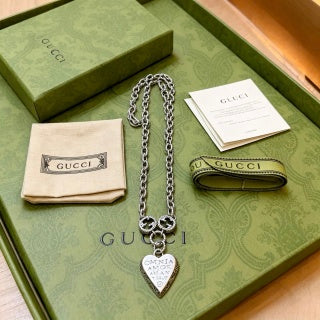 Gucci GG Heart Drop Pendant Silver Chain Necklace