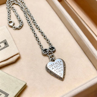 Gucci GG Heart Drop Pendant Silver Chain Necklace