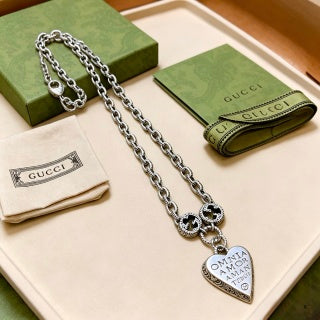 Gucci GG Heart Drop Pendant Silver Chain Necklace