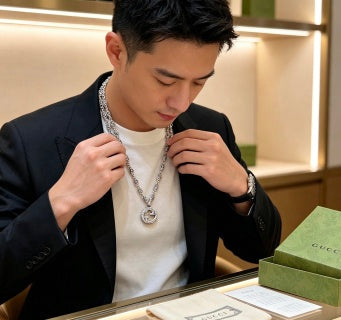 Gucci GG Twisted Circle Link Silver Chain Necklace