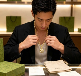 Gucci GG Logo Drop Pendant Gold Chain Necklace