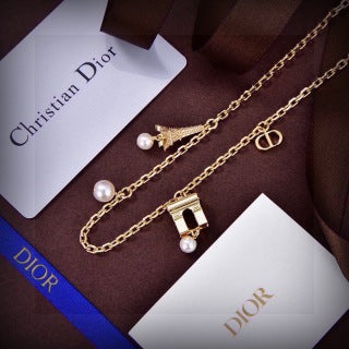 Dior CD Pearl Lock Charm Necklace
