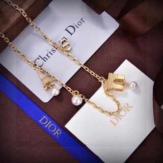 Dior CD Pearl Lock Charm Necklace