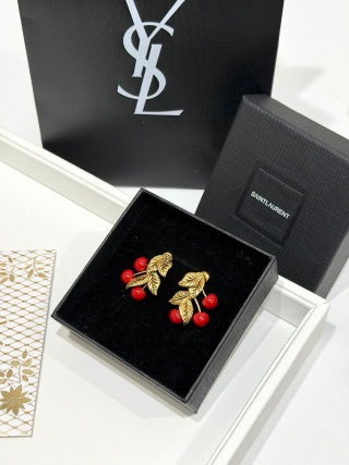 YSL Jardin Rouge Berry Leaf Earrings