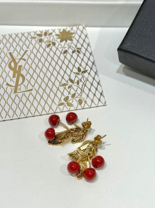 YSL Jardin Rouge Berry Leaf Earrings