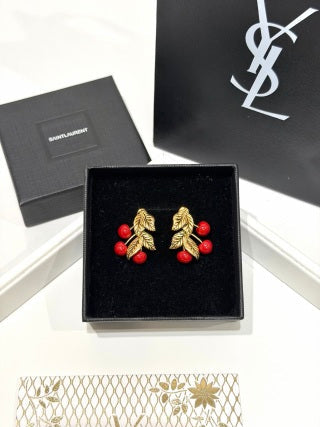 YSL Jardin Rouge Berry Leaf Earrings