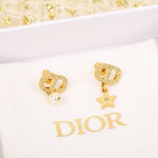 Dior CD Lucky Star Pearl Charm Stud Earrings