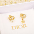 Dior CD Lucky Star Pearl Charm Stud Earrings