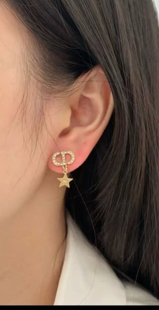 Dior CD Lucky Star Pearl Charm Stud Earrings