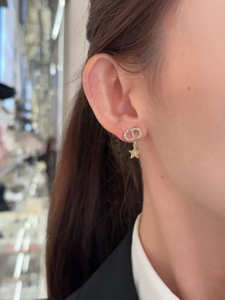 Dior CD Lucky Star Pearl Charm Stud Earrings