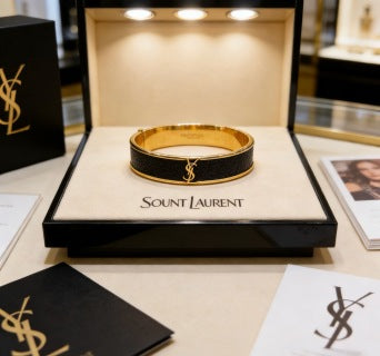YSL Cassandre Noir Leather Cuff Bracelet