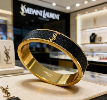 YSL Cassandre Noir Leather Cuff Bracelet