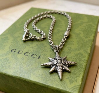 Gucci Starburst GG Charm Silver Chain Necklace