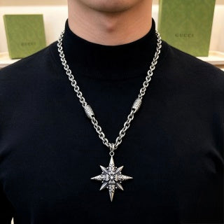 Gucci Starburst GG Charm Silver Chain Necklace