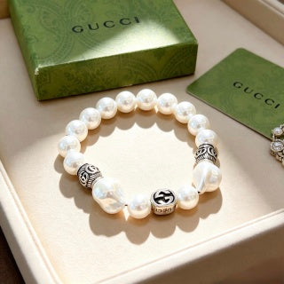 Gucci GG Pearl Bead Silver Accent Bracelet