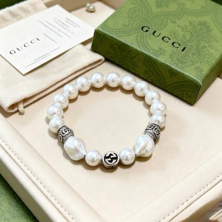 Gucci GG Pearl Bead Silver Accent Bracelet