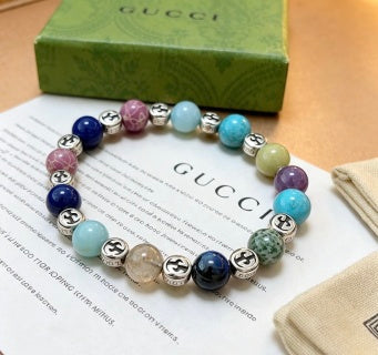 Gucci GG Multicolor Gemstone Bead Silver Accent Bracelet