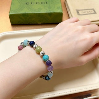 Gucci GG Multicolor Gemstone Bead Silver Accent Bracelet