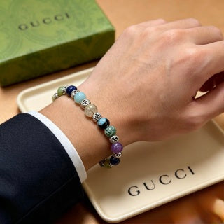 Gucci GG Multicolor Gemstone Bead Silver Accent Bracelet