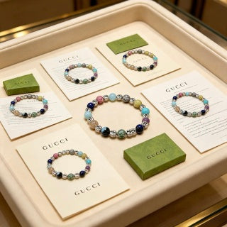 Gucci GG Multicolor Gemstone Bead Silver Accent Bracelet