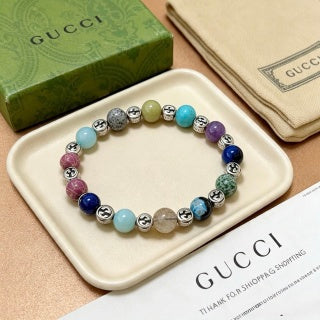 Gucci GG Multicolor Gemstone Bead Silver Accent Bracelet
