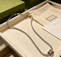 Gucci GG Interlocking Barrel Clasp Silver Chain Necklace