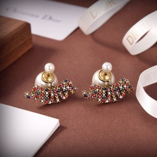 Dior Tribale Multicolor Beaded Bow Stud Earrings