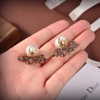 Dior Tribale Multicolor Beaded Bow Stud Earrings
