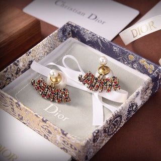 Dior Tribale Multicolor Beaded Bow Stud Earrings