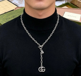 Gucci Interlocking G Silver Drop Chain Necklace