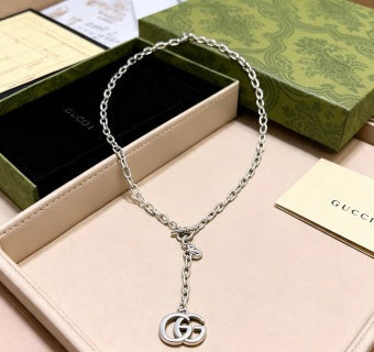 Gucci Interlocking G Silver Drop Chain Necklace