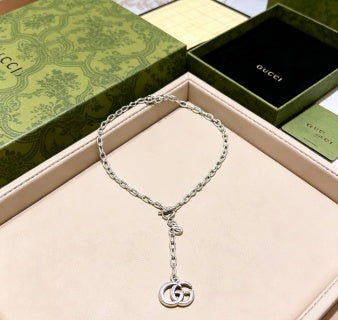 Gucci Interlocking G Silver Drop Chain Necklace