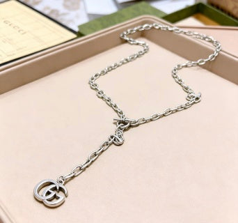 Gucci Interlocking G Silver Drop Chain Necklace