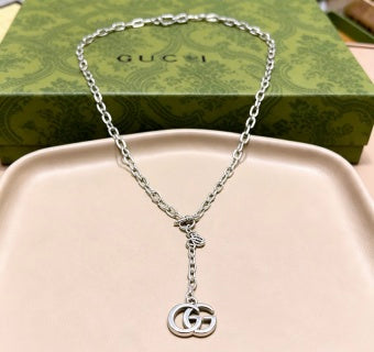Gucci Interlocking G Silver Drop Chain Necklace