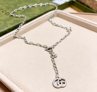 Gucci Interlocking G Silver Drop Chain Necklace